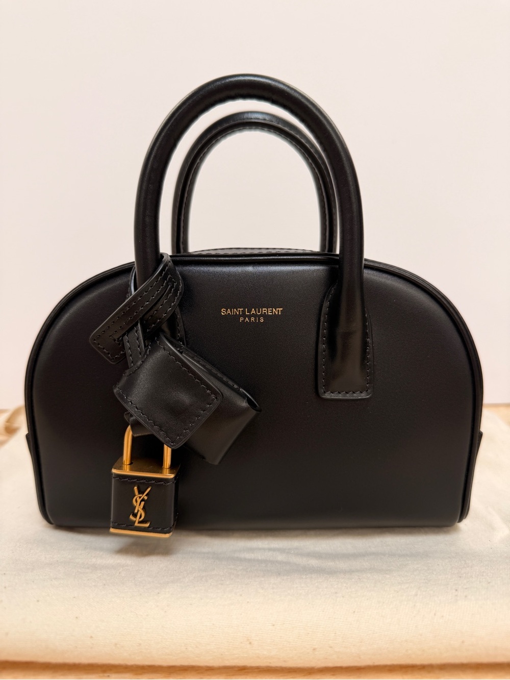 Black Leather Boston in Box Mini with Gold Hardware